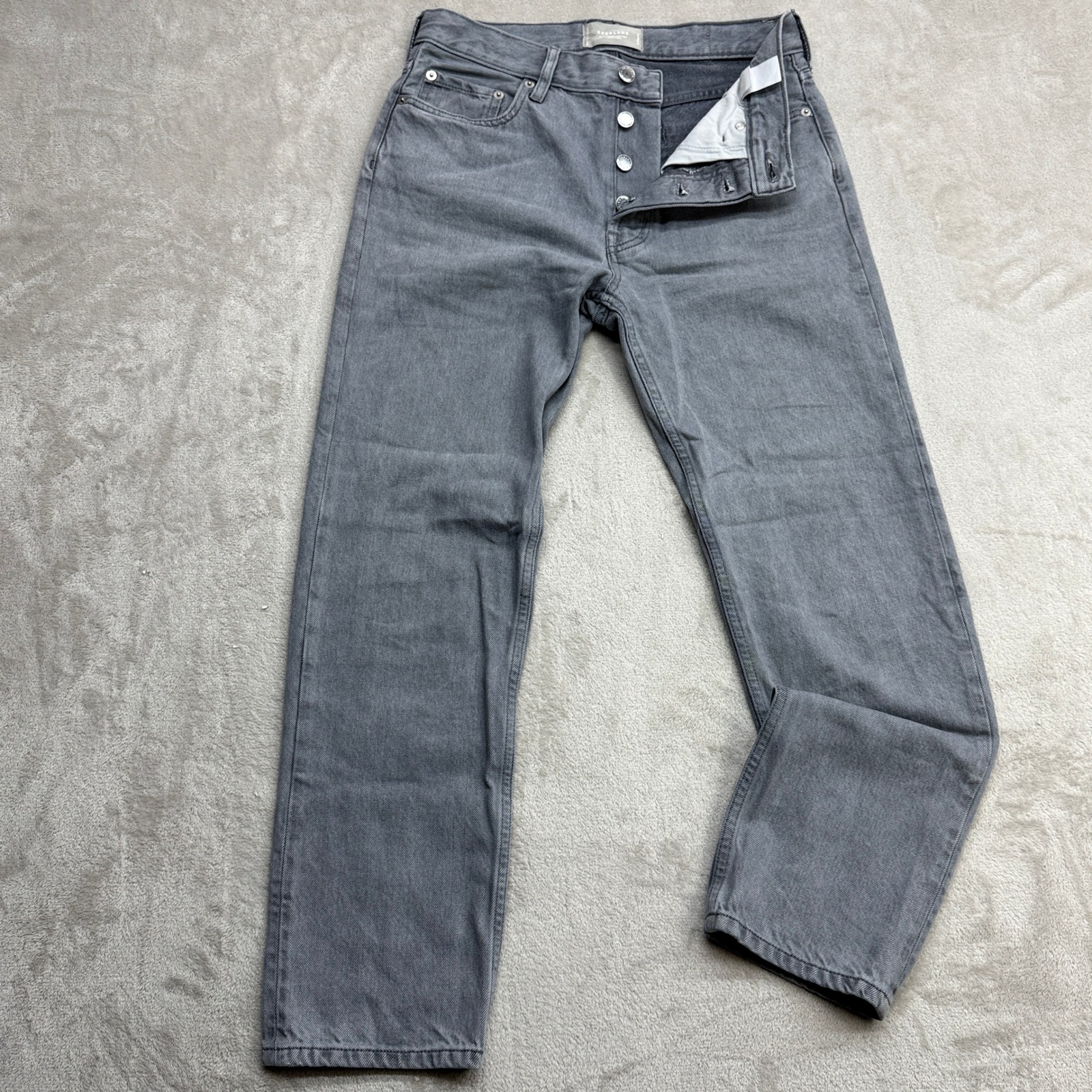 Everlane Relaxed Straight Jean Womens 25 Regular Grey Organic Cotton Button Fly